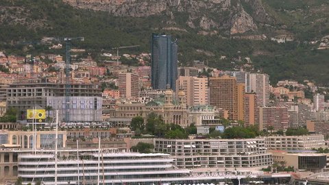 Monte Carlo,Monaco Skyline with La Condamine district Famous Monte Carlo Iconic Symbol French Riviera, 50 fps, real time