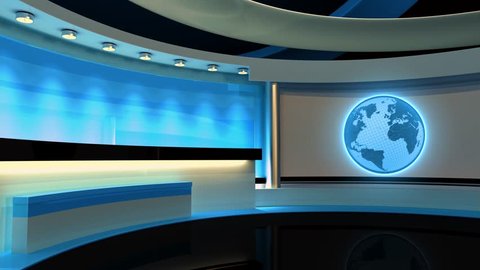Tv Studio. News studio. Studio. Loop, Earth, Globe.  The perfect backdrop for any green screen or chroma key video or photo production. 3D rendering