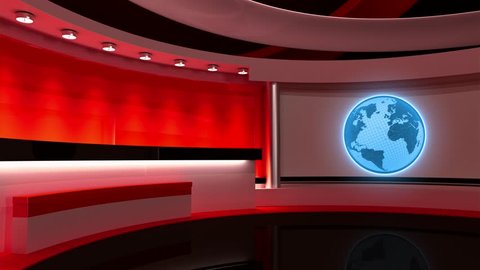 Tv Studio. News studio. Studio. Loop, Earth, Globe.  The perfect backdrop for any green screen or chroma key video or photo production. 3D rendering