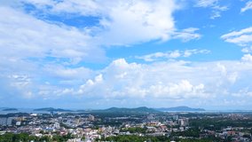 Time-Lapse : Landscape of Phuket Town view from Rang Hill with moving cloud