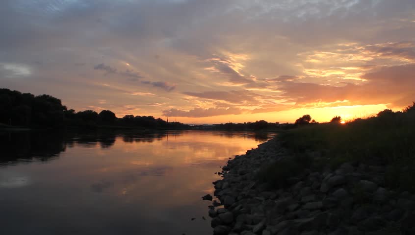 Sunset on the Elbe river in Saxony-Anhalt / Germany