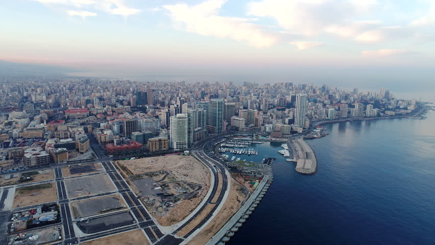 4K forward Aerial drone shot of Beirut skyline at sunrise, Aerial footage of Beirut city  Royalty-Free Stock Footage #26177771