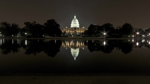 Stark US Capitol Lights up Night with Reflection Time Lapse