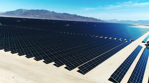 Solar Panels, Alternative energy / One of the biggest Solar Farms in the World / Aerial, Drone Shot (Slow motion)