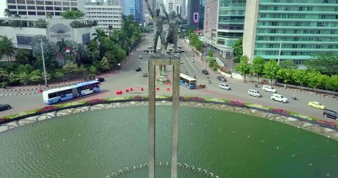 JAKARTA, Indonesian. April 17, 2017: Video footage of aerial view of highway in the Central Jakarta, Indonesia. Professional shot in 4K resolution