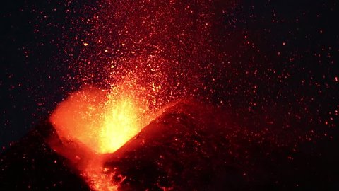 Mount Etna erupts at sunset in Sicily 