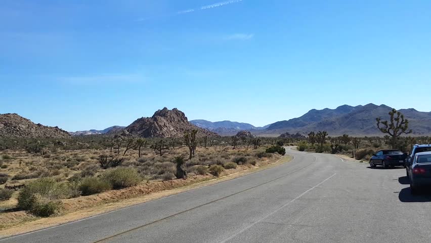 Joshua tree, Pan time lapse of a road and cars in Joshua tree national park, in California, USA