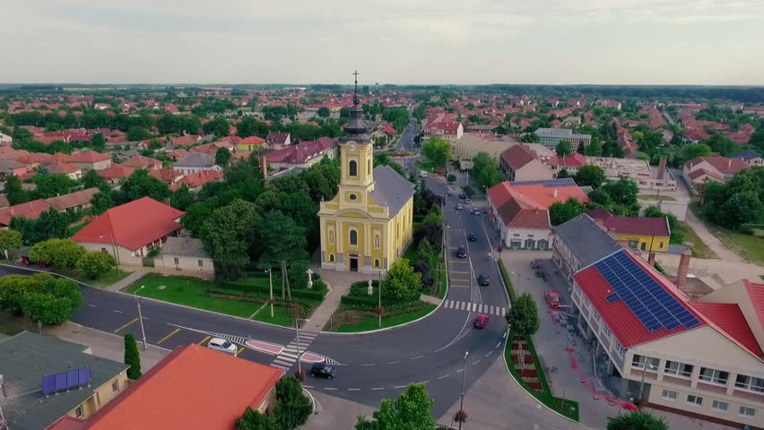 Hungary, church, aerial photography,Tiszakecske