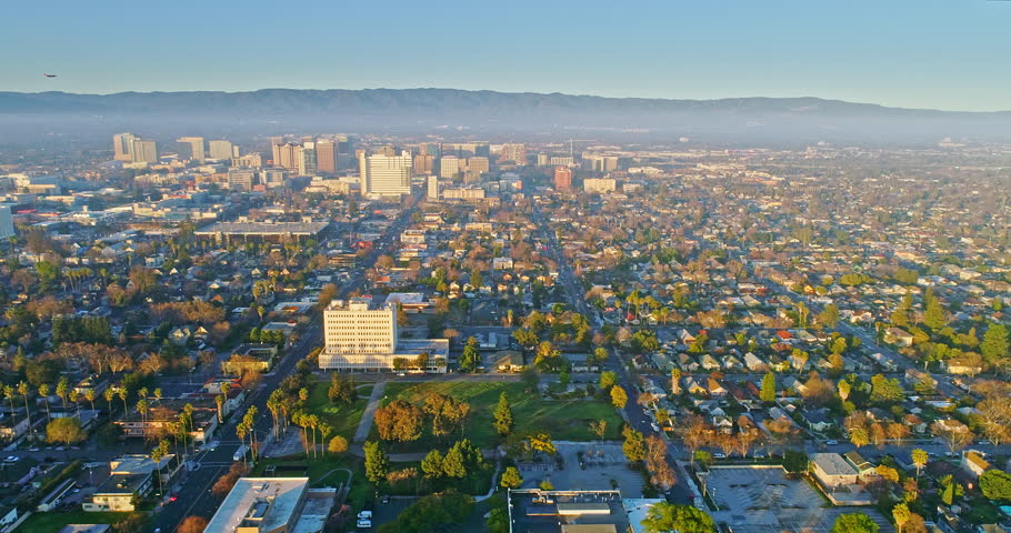 Aerial View Of San Jose City at sunrise & sunset