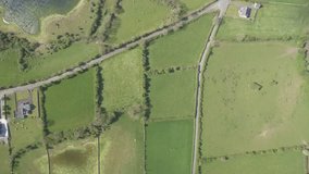 Epic Aerial view of the beautiful Irish countryside nature landscape from the Burren national park in County Clare Ireland. Flat video profile.