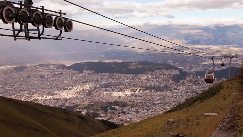 Cable car tour in Quito, going up and down to the Pichincha volcano, time lapse