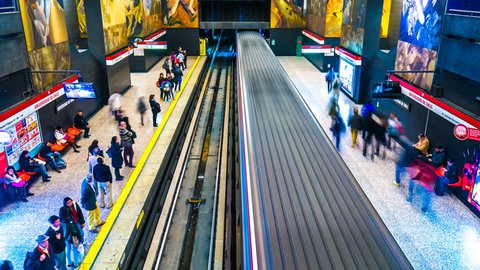 SANTIAGO DE CHILE, CHILE - DECEMBER 23: View as a train pass by in a subway station on December 23, 2015 in Santiago de Chile, Chile.
