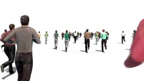 Crowd People Run Running Alpha Matte 3D Rendering Animation