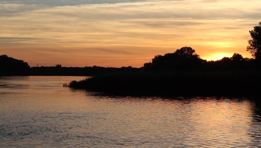 Sunset on the Elbe river in Saxony-Anhalt / Germany in summer