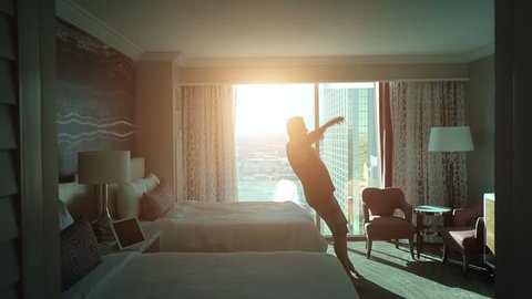 High quality video of man jumping on the bed in real 1080p slow motion 250fps