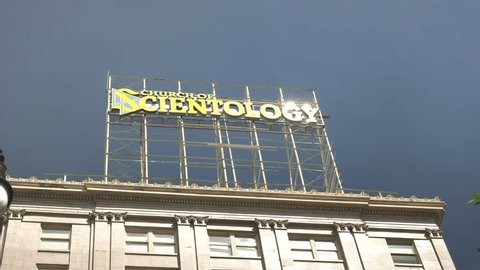 LOS ANGELES, USA MARCH 19, 2017:zoom in shot of a church of scientology sign at los angeles in california, usa