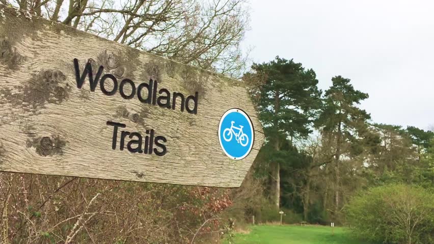 A sign for a woodland trail route in Suffolk, UK