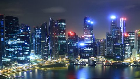 Time Lapse Singapore Marina Bay and Financial Center at night	