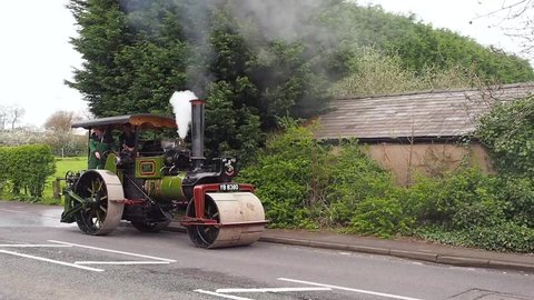 Henbury, Macclesfield, Cheshire, UK. April 14th 2017. Steam engine being driven along Chelford Road, Henbury, Macclesfield, Cheshire, UK