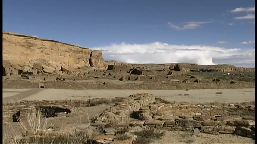 A smooth zoom into and out of the walls of Pueblo Bonito, the largest Anasazi Indian ruin in Chaco Canyon National Cultural Center in northern New Mexico