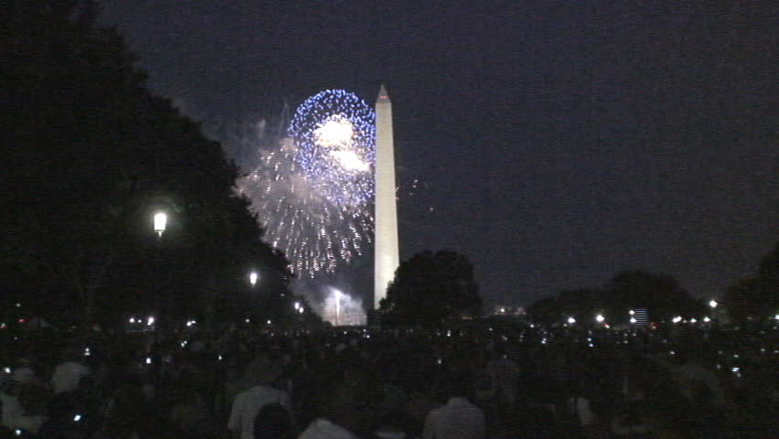 Washington, DC - July 2009: 4th of July fireworks next to Washington Monument.