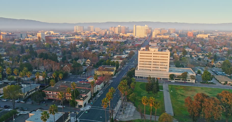 Aerial View Of San Jose City at sunrise & sunset