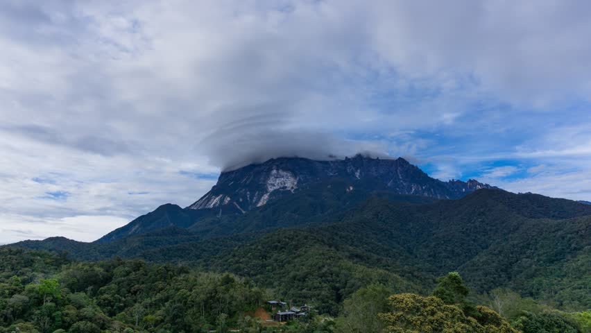 Time lapse of lenticular clouds over Mt Kinabalu in Kinabalu National park sabah borneo malaysia.