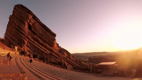 Denver, Colorado, USA-April 14, 2017.  POV point of view - Sunrise at the Red Rocks Amphitheatr.