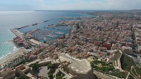 Alicante, Spain. Aerial view on the city against the sea with a view of the mountain and fortress