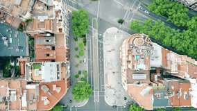 Streets and residential houses in Barcelona, Spain, top view. 4K aerial video