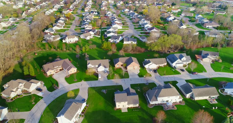 scenic suburban neighborhood aerial view early Stock Footage Video (100 ...
