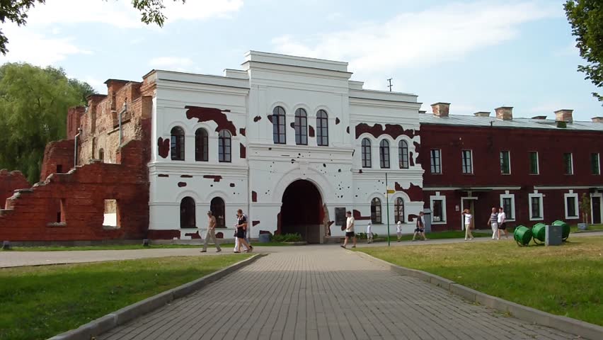 BREST, BELARUS - AUGUST 4:  The reverse side of the Kholmsky gate of the Brest