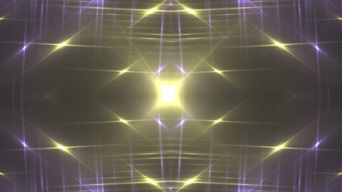 Gold and orange stage lights tunnel. Neon lights background disco floodlight with rays on black background. Movement of lasers. VJ Footage seamless loop. For background fashion show