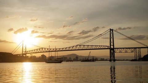 The Hercilio Luz Bridge, in Florianopolis, Brazil, with an amazing sunset time-lapse.