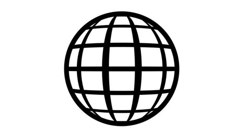 Globe Icon 360. Earth rotating 360 degrees. Parallels and Meridians. Seamless Loop. Black and white.