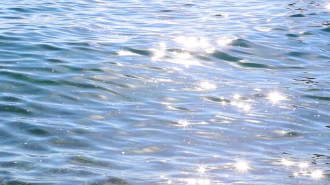 Beautiful blue sea water background with bright sunny sparkles on surface of waves. Real time full hd video footage.