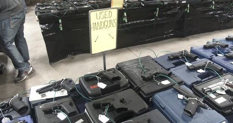 January 14, 2017, Davenport, Iowa - Gun Show, Used Hand Guns on Table