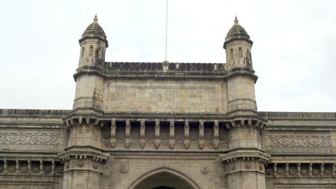 INDIA - CIRCA JUNE 2016 - Closeup of text engraved on the Gateway of India monument, Mumbai