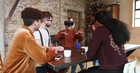 Woman in a meeting experiencing VR