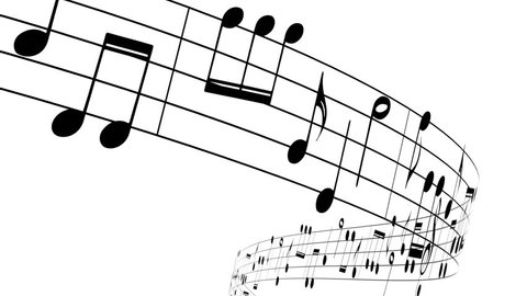 Music notes flowing on white background, seamless animation         
