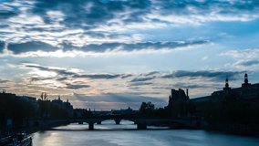 Timelapse Sunset on the Seine river in Paris, France