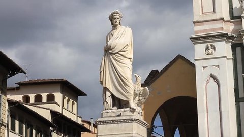 Monument to Italian poet Dante Alighieri, the Divine Comedy writer in Piazza Santa Croce, Florence, Tuscany, Italy
