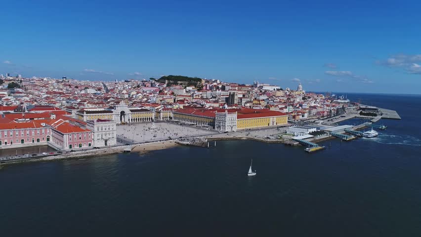 Lisbon, Lisboa, Portugal, Praça do Comércio, aerial view by drone Royalty-Free Stock Footage #26359628