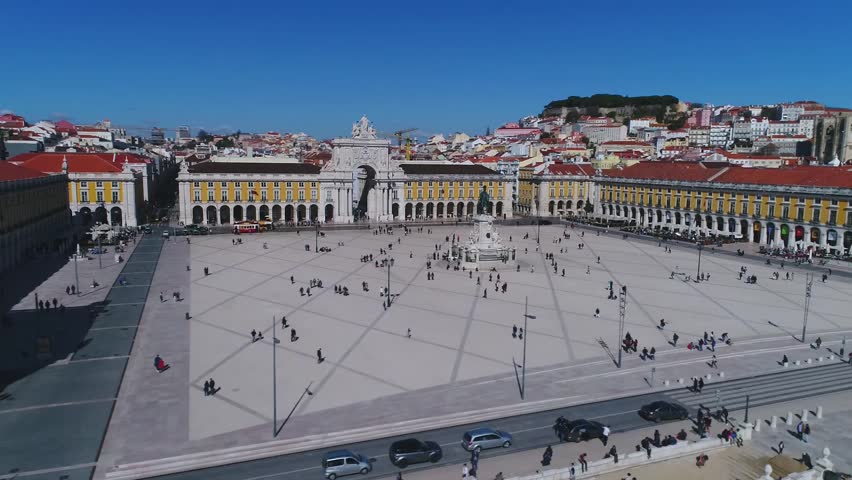 Lisbon, Lisboa, Portugal, Praça do Comércio, aerial view by drone Royalty-Free Stock Footage #26359640