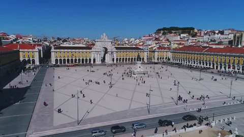 Lisbon, Lisboa, Portugal, Praça do Comércio, aerial view by drone