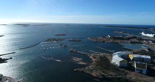 Hanko city, Cinema 4k aerial pan view of the city, on a sunny spring day, in Hango, Finland