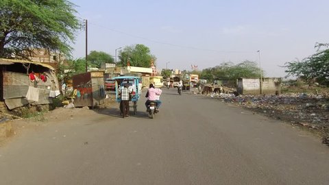 BEED, INDIA - April 17, 2017: Road view of old city from motorbike, Beed, Maharashtra, India, Southeast, Asia.