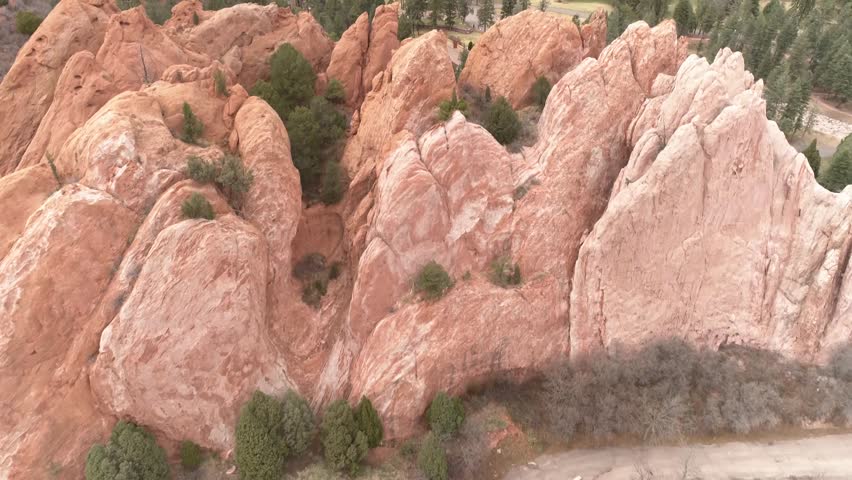 Garden of the Gods Pikes Peak Sunrise Aerial 4K
