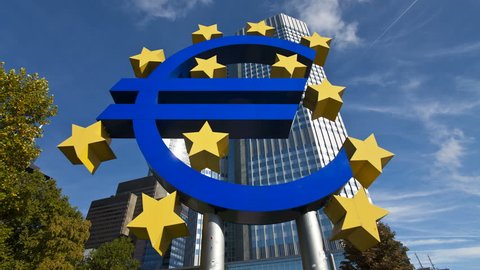 Frankfurt, Germany - CIRCA May 2011:  Euro sign at European Central Bank