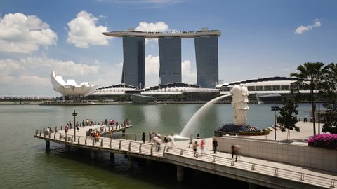 Singapore - CIRCA May 2011: The Merlion Statue with the Marina Bay Sands in the background